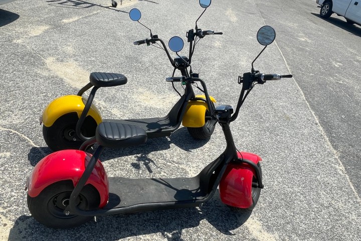 a motorcycle parked on the side of a road
